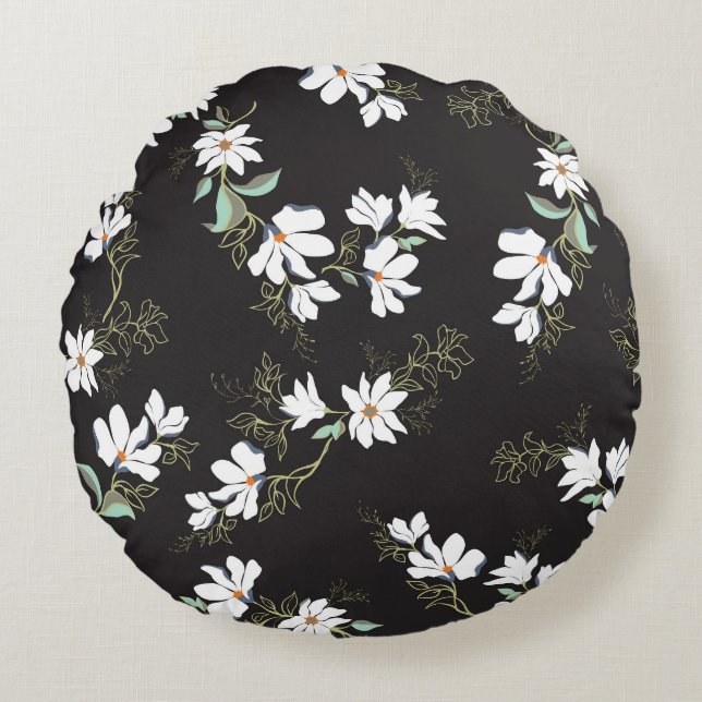 Bright Magnolia Floral Seamless Pattern Round Pillow (Front)