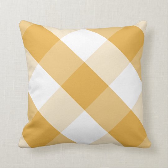 Bright Marigold & white reversible gingham plaid Throw Pillow