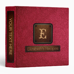 Bright Maroon Leather Elegant Monogram Binder