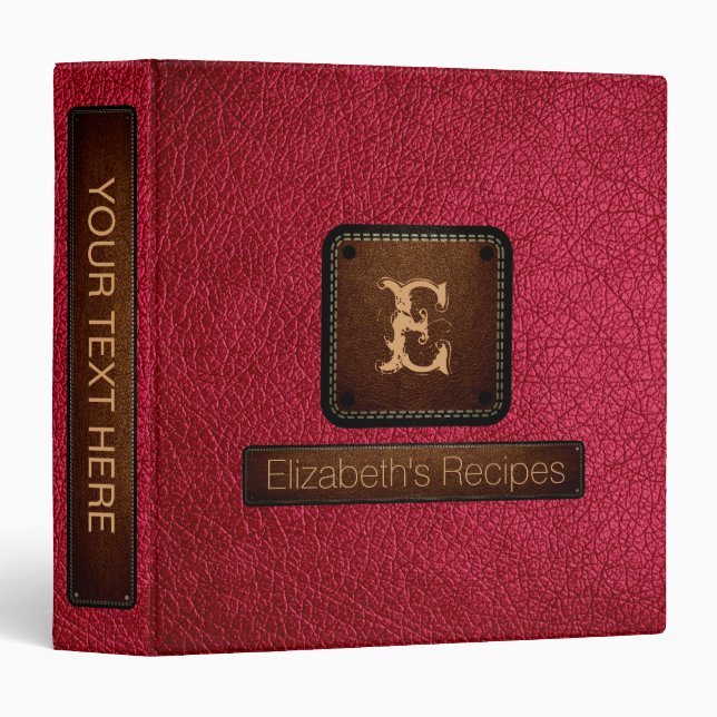 Bright Maroon Leather Elegant Monogram Binder (Front/Spine)