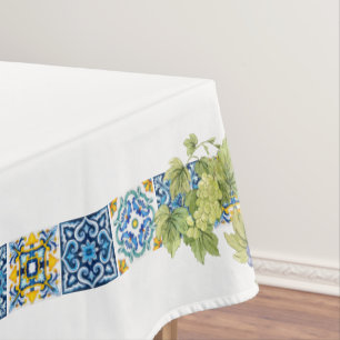 Bright Mediterranean Sicilian Majolica Tile Grapes Tablecloth