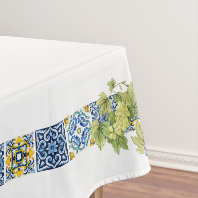 Bright Mediterranean Sicilian Majolica Tile Grapes Tablecloth (In Situ)