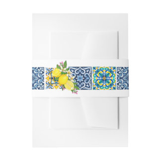 Bright Mediterranean Sicilian Tiles Citrus Lemons  Invitation Belly Band