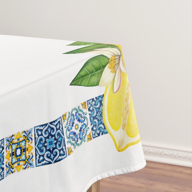Bright Mediterranean Sicilian Tiles Citrus Lemons  Tablecloth (In Situ)