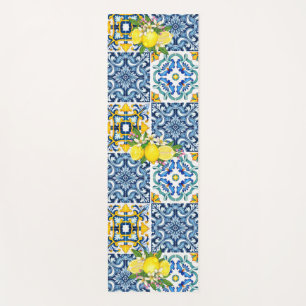 Bright Mediterranean Sicilian Tiles Citrus Lemons Yoga Mat