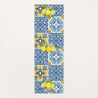 Bright Mediterranean Sicilian Tiles Citrus Lemons Yoga Mat