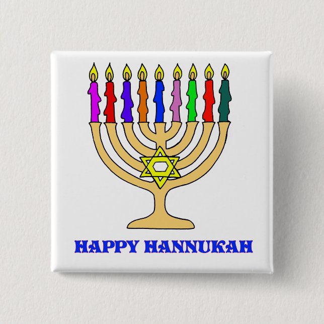 Bright Menorah 2 Inch Square Button (Front)