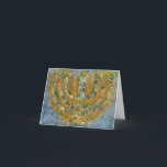 Bright Menorah Greeting Card (Blank Inside)<br><div class="desc">The original artwork for this menorah is a mixed-media painting created with acrylic paint,  modelling paste,  and paper by contemporary Jewish artist Meredith Gould.</div>