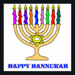 Bright Menorah Poster<br><div class="desc">A bright Hannukah menorah with the words Happy Hannukah welcomes the holiday.   Happy latke eating!</div>
