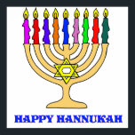 Bright Menorah Poster<br><div class="desc">A bright Hannukah menorah with the words Happy Hannukah welcomes the holiday.   Happy latke eating!</div>