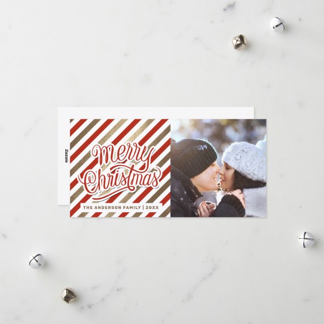 Bright Merry Christmas Custom Photo Holiday card (Front/Back In Situ)