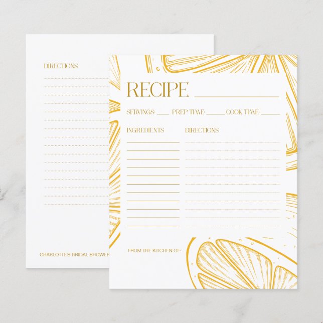 Bright Minimalist Citrus Bridal Shower RECIPE CARD (Front/Back)