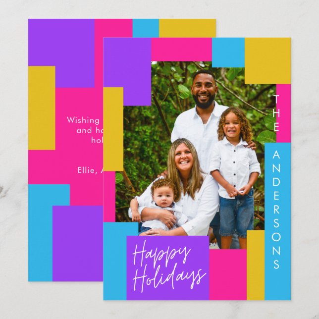 bright modern abstract colourful christmas photo holiday card (Front/Back)
