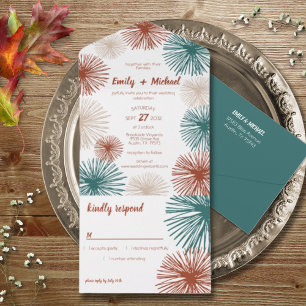 Bright Modern Abstract Dark Teal Copper Bisque All In One Invitation