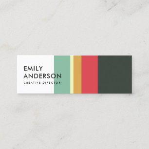BRIGHT MODERN  BOLD AQUA PINK ORANGE NAVY STRIPES MINI BUSINESS CARD