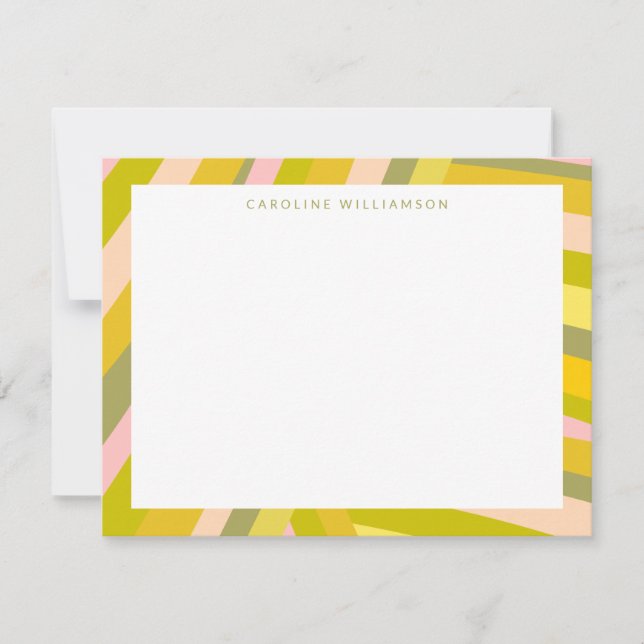 Bright Modern Citrus Stripes Green and Pink Name Card (Front)
