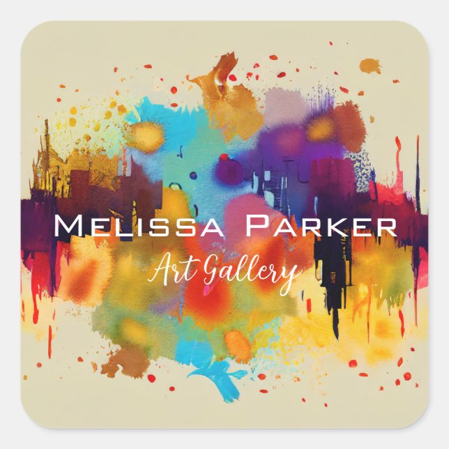Bright Modern Cool Abstract Watercolour Business Square Sticker (Front)