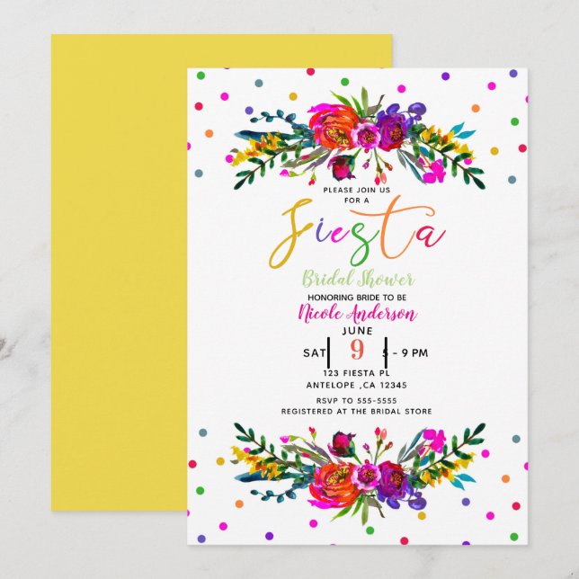 Bright Modern Floral White Fiesta Bridal Shower Invitation (Front/Back)