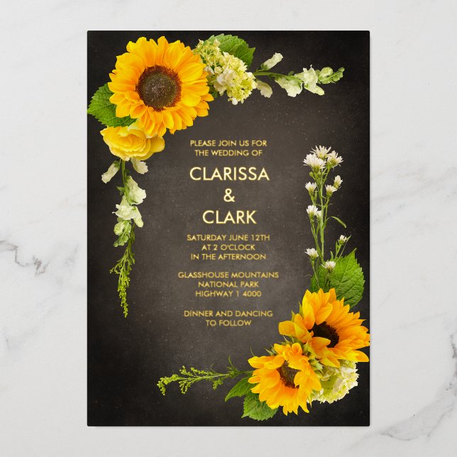 Bright Modern Sunflower Yellow Rustic Wedding (Front)