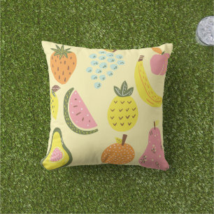 Bright Modern Tropical Fruit Pattern Outdoor Pillow