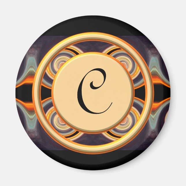 Bright Monogrammed Art Round Magnet (Front)