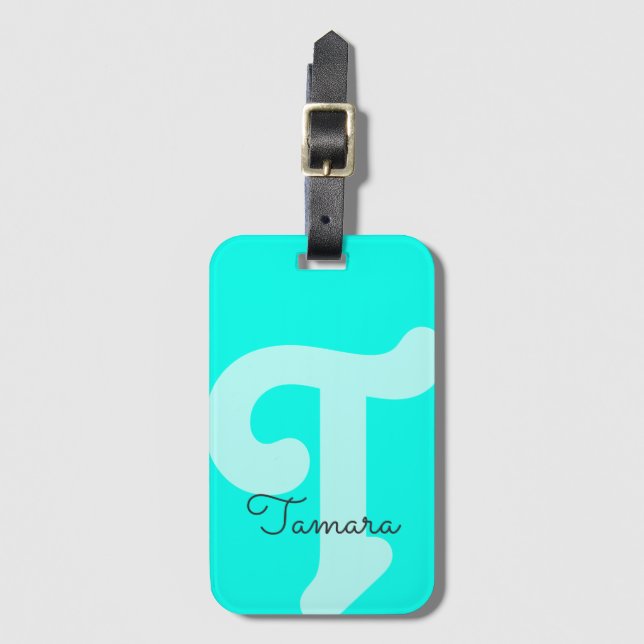 Bright Monogrammed Monogram Initial Neon Blue Luggage Tag (Front Vertical)