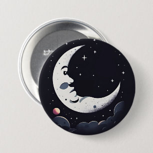 Bright moon face in dark sky 3 inch round button