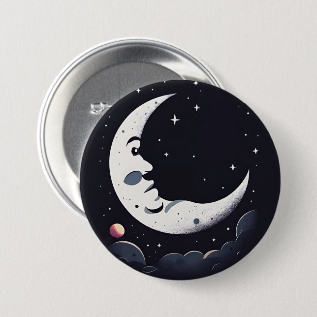 Bright moon face in dark sky 3 inch round button (Front & Back)