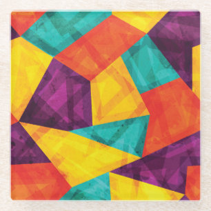 Bright Mosaic Grunge Seamless Pattern Glass Coaster