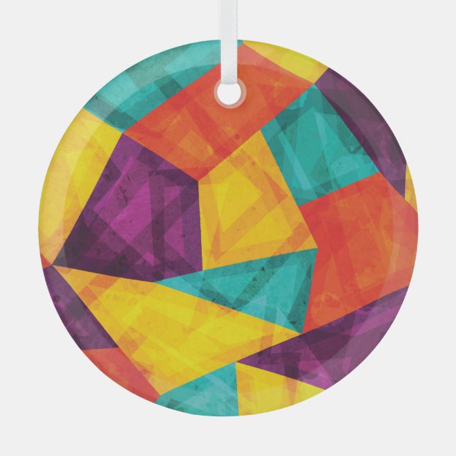 Bright Mosaic Grunge Seamless Pattern Glass Ornament (Front)
