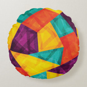 Bright Mosaic Grunge Seamless Pattern Round Pillow