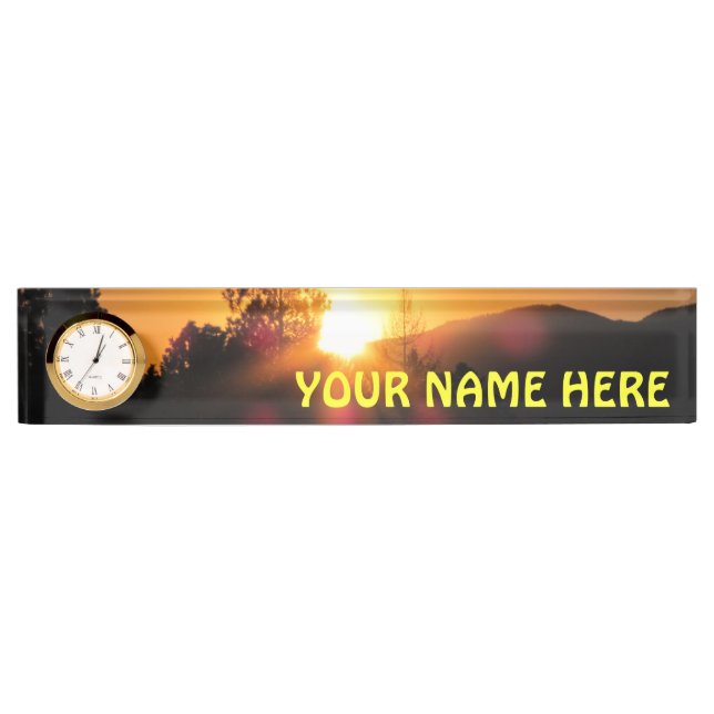 Bright Mountain Sunset with your name Nameplate (Front)