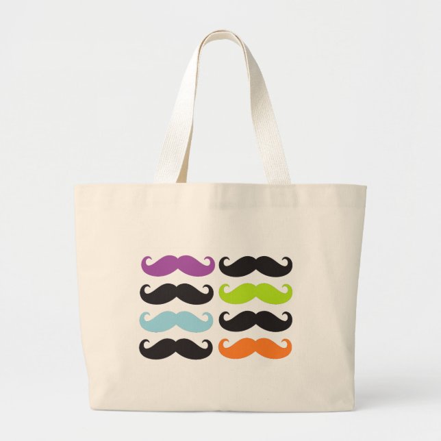 Bright Moustaches Large Tote Bag (Front)