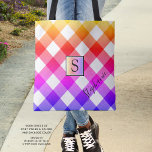 Bright Multi Colour Plaid Monogram Monogram Tote Bag<br><div class="desc">Bright multi-colour plaid pattern design with monogram and name. The back side is a solid purple colour that can be easily changed by clicking CUSTOMIZE FURTHER. Contact the designer via Zazzle Chat or makeitaboutyoustore@gmail.com if you'd like this design modified or on another product.</div>