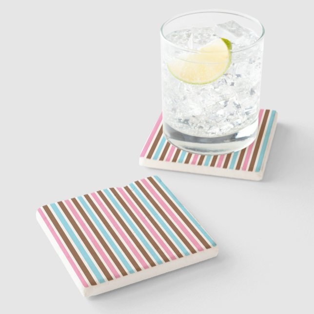 Bright Multi-Colour Stripe Striped Abstract Style Stone Coaster (Side)