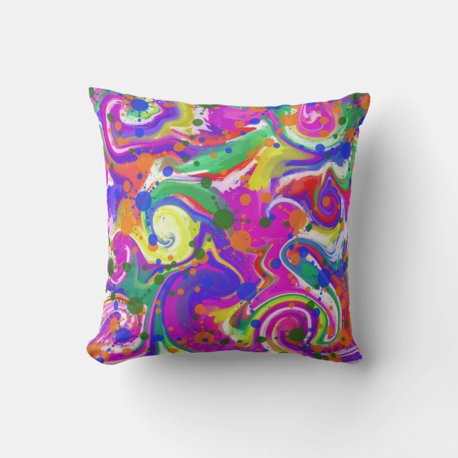 Bright Multi Coloured Abstract Throw Pillow (Front)