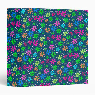 Bright multi-coloured chamomile flowers on a blue binder