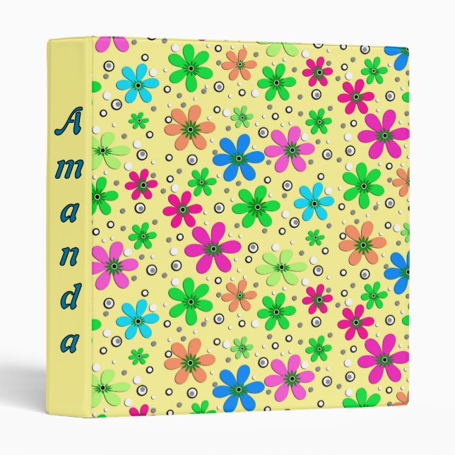 Bright multi-coloured chamomile flowers on a yello binder (Front/Spine)