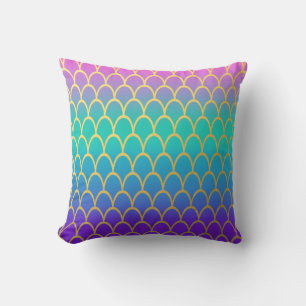 Bright Multi-Coloured Fish Scale Mermaid Throw Pillow