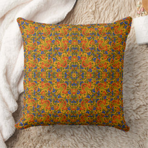 Bright multi-coloured pattern handkerchief orange throw pillow