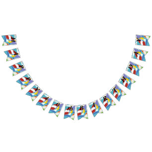 Bright Multi Coloured Sailboats in Lake Sky Bunting Flags