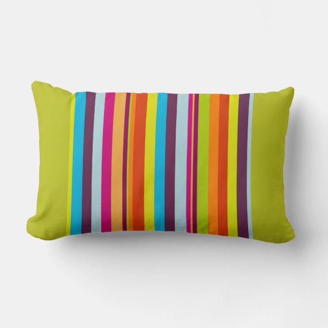 Bright Multi-Coloured Stripes on Chartreuse Lumbar Pillow (Front)