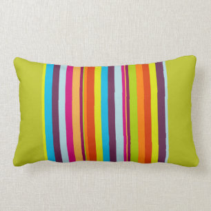 Bright Multi-Coloured Stripes on Chartreuse Lumbar Pillow