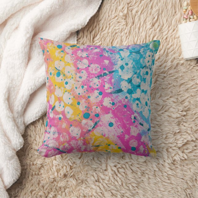 Bright Multicolor Abstract Design Throw Pillow (Blanket)