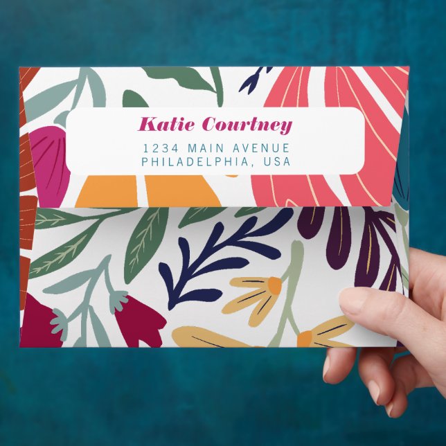 Bright Multicolor Abstract Floral Return Address Envelope (Hand)