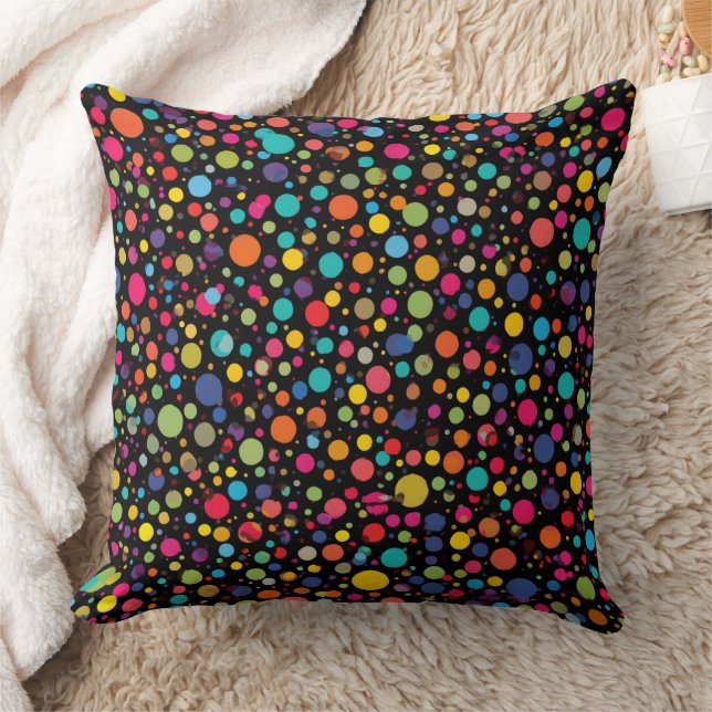 Bright Multicolor Polka Dots Throw Pillow (Blanket)