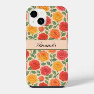 Bright Multicolor Rose Name Pattern iPhone 14 Case