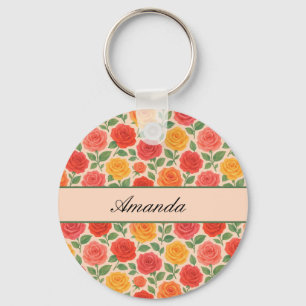 Bright Multicolor Rose Name Pattern Keychain