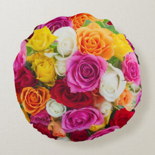 Bright Multicolor Rose Print Round Pillow