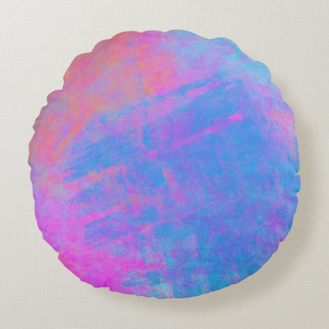 Bright Multicolor Splashes Round Pillow (Front)